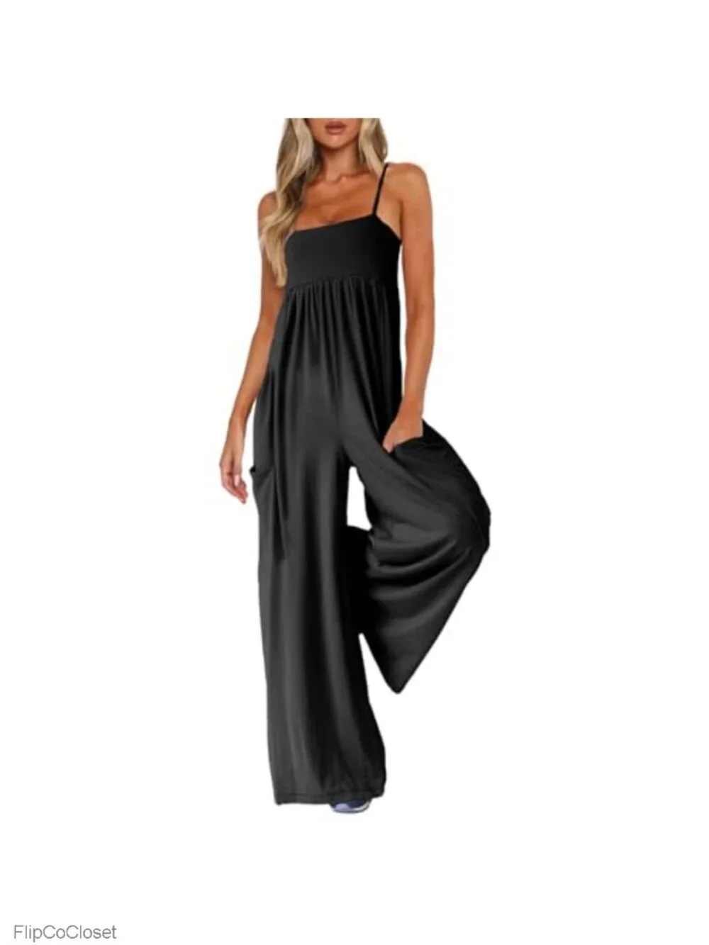 Wide Leg Jumpsuit with Pockets, Sleeveless Square Neck Romper, Summer Vacation